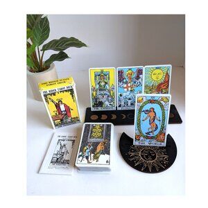 VINTAGE RYDER TAROT DECK CARD SET By PAMELA COLMAN SMITH & 2pc's Wooden Stand